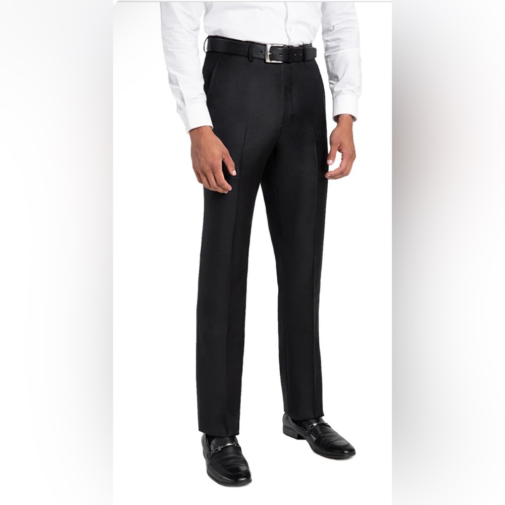 Santorelli luxury serge Wool Roma Flat Front Trouser Black Italy Size 34 - Picture 4 of 12